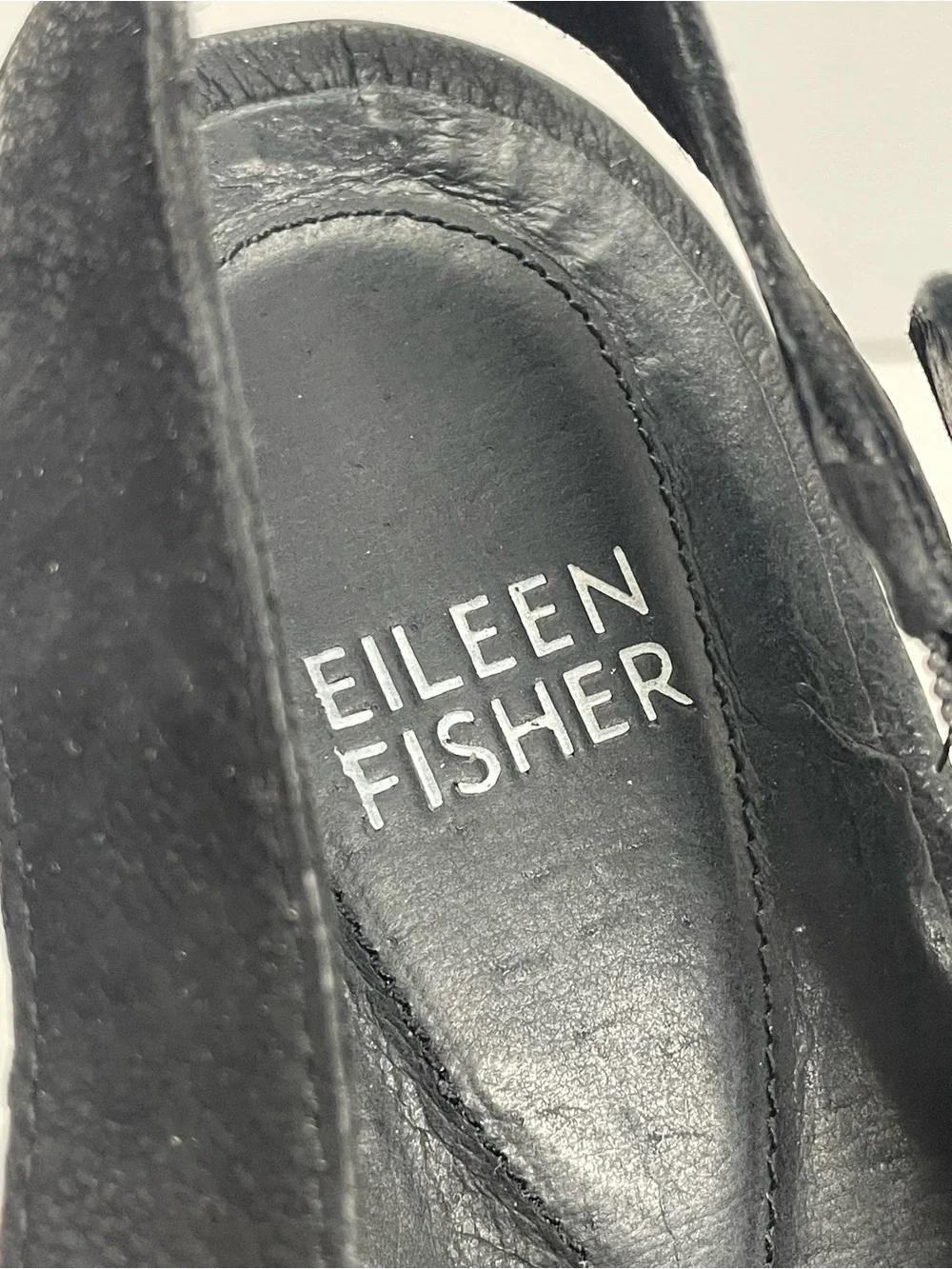 Eileen Fisher Good Criss Cross Black Leather Platform Wedge Slingback Sandal 8.5 - Picture 6 of 8